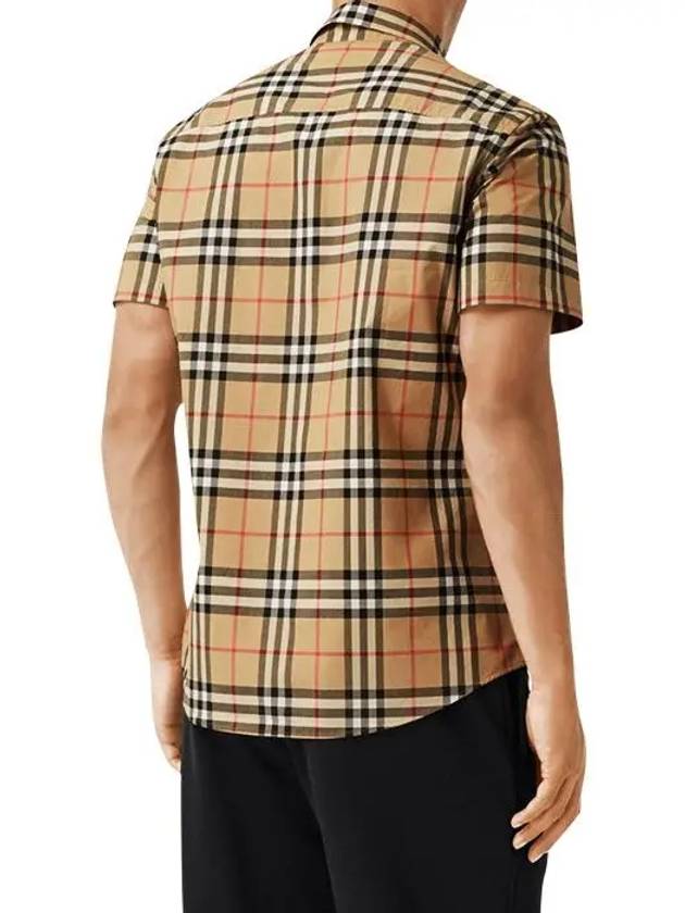 Luxury Burberry Check Cotton Poplin Short Sleeve Shirt Archive Beige