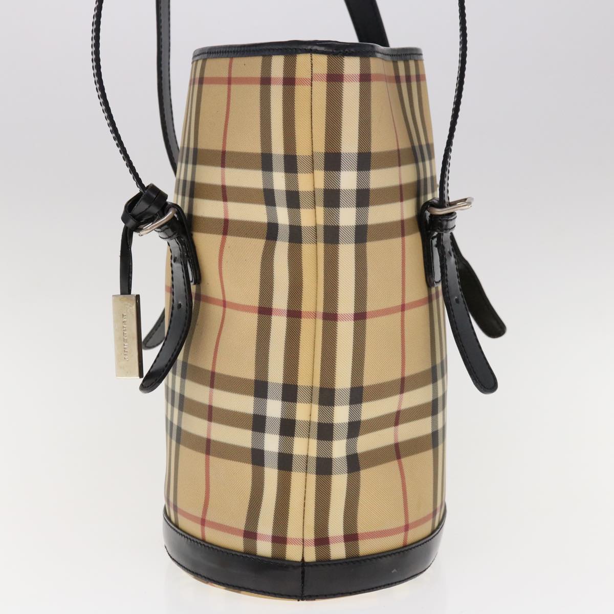 Luxury Burberry Nova Check Shoulder Bag Coated Canvas Beige Auth ac2665