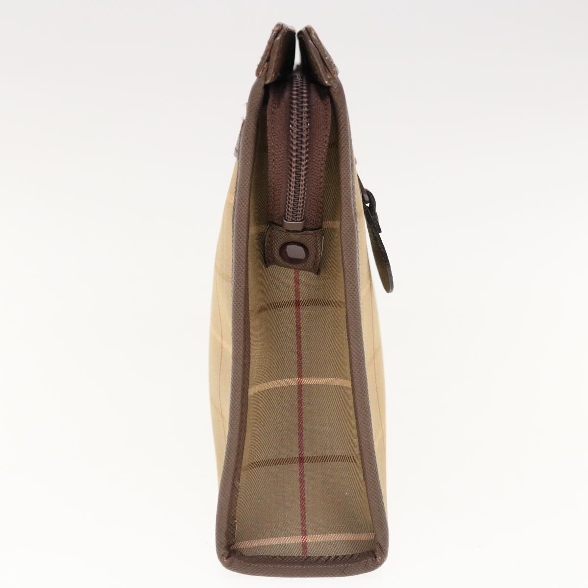 Luxury BurberrySs Nova Check Clutch Bag Nylon Canvas Beige Auth ac2672