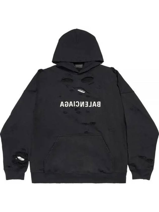 Luxury Balenciaga Trending 2025 Mirror Distressed Cotton Hoodie Black