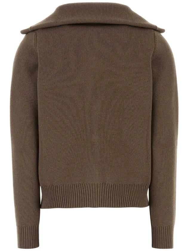 Luxury Bottega Veneta Compact Knot Button Wool Cardigan Chestnut Melange
