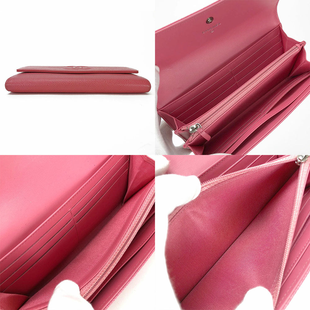 CHANEL Long Wallet Purse Caviar skin pink COCO Mark