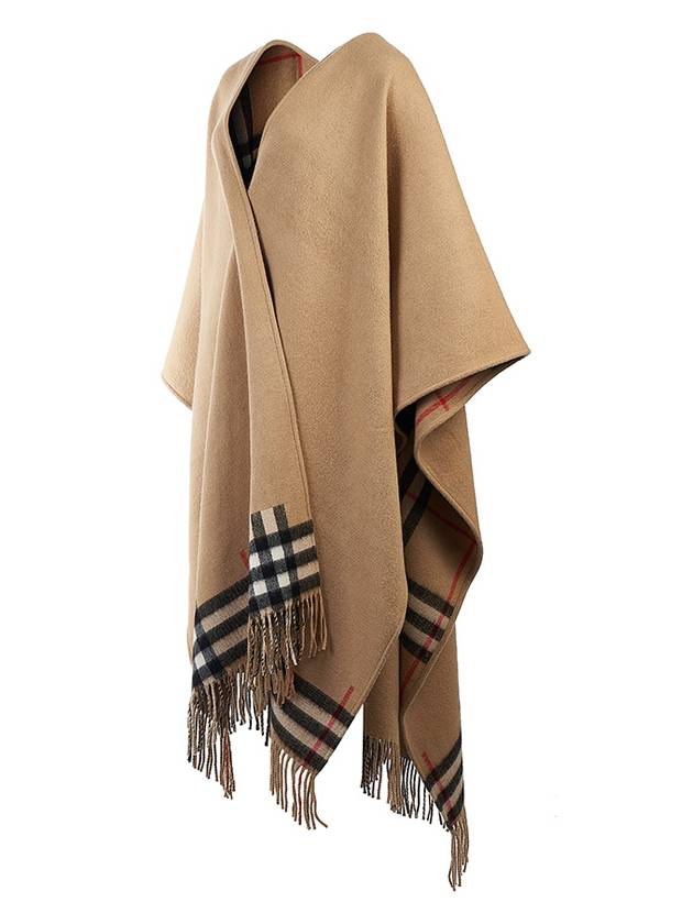 Luxury Burberry Reversible Check Wool Cashmere Cape Beige