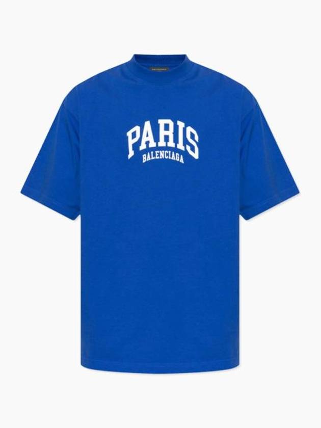 Luxury Balenciaga Trending 2025 Paris Logo Medium Fit Short Sleeve T-shirt Blue