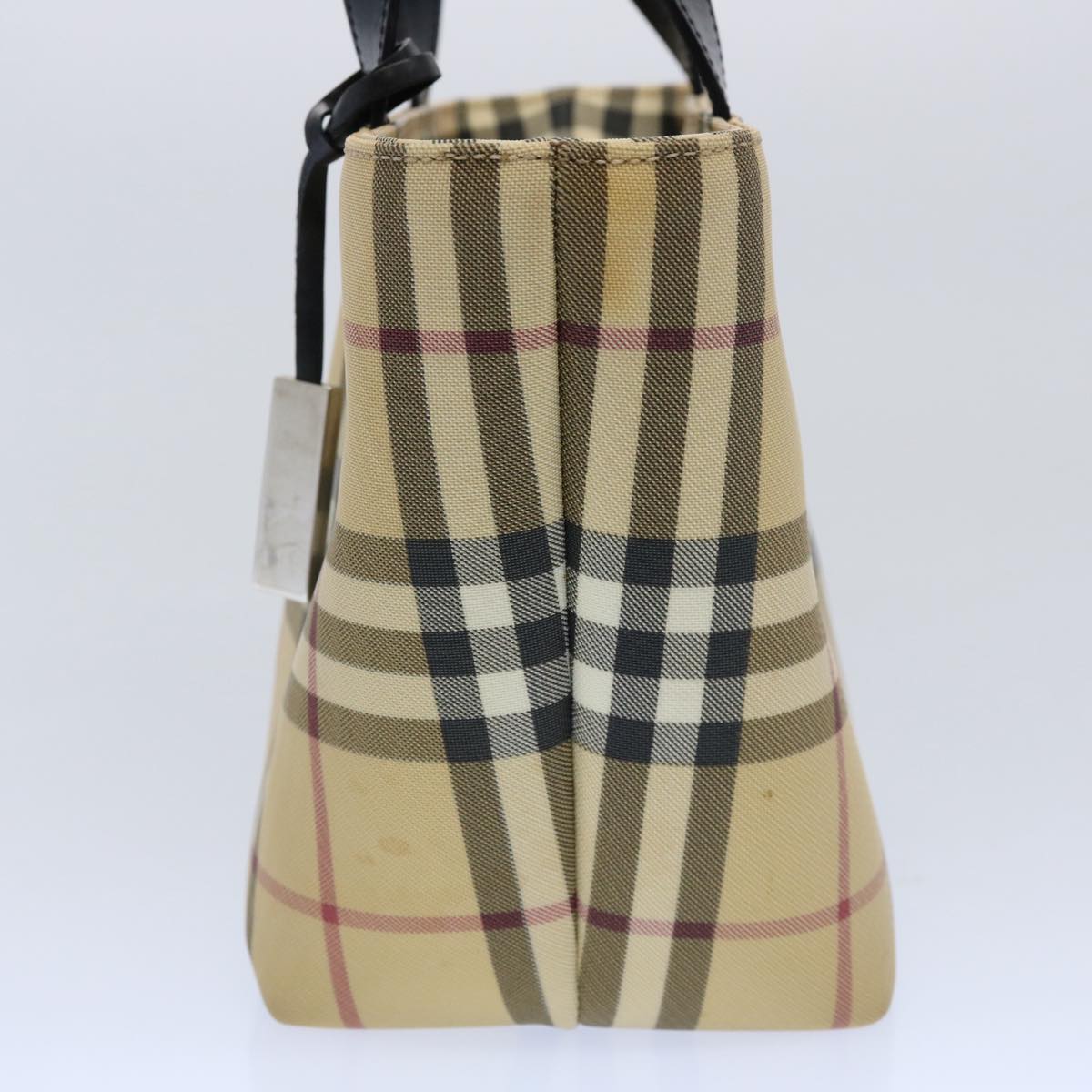 Luxury Burberry Nova Check Hand Bag Coated Canvas Beige Auth bs10942