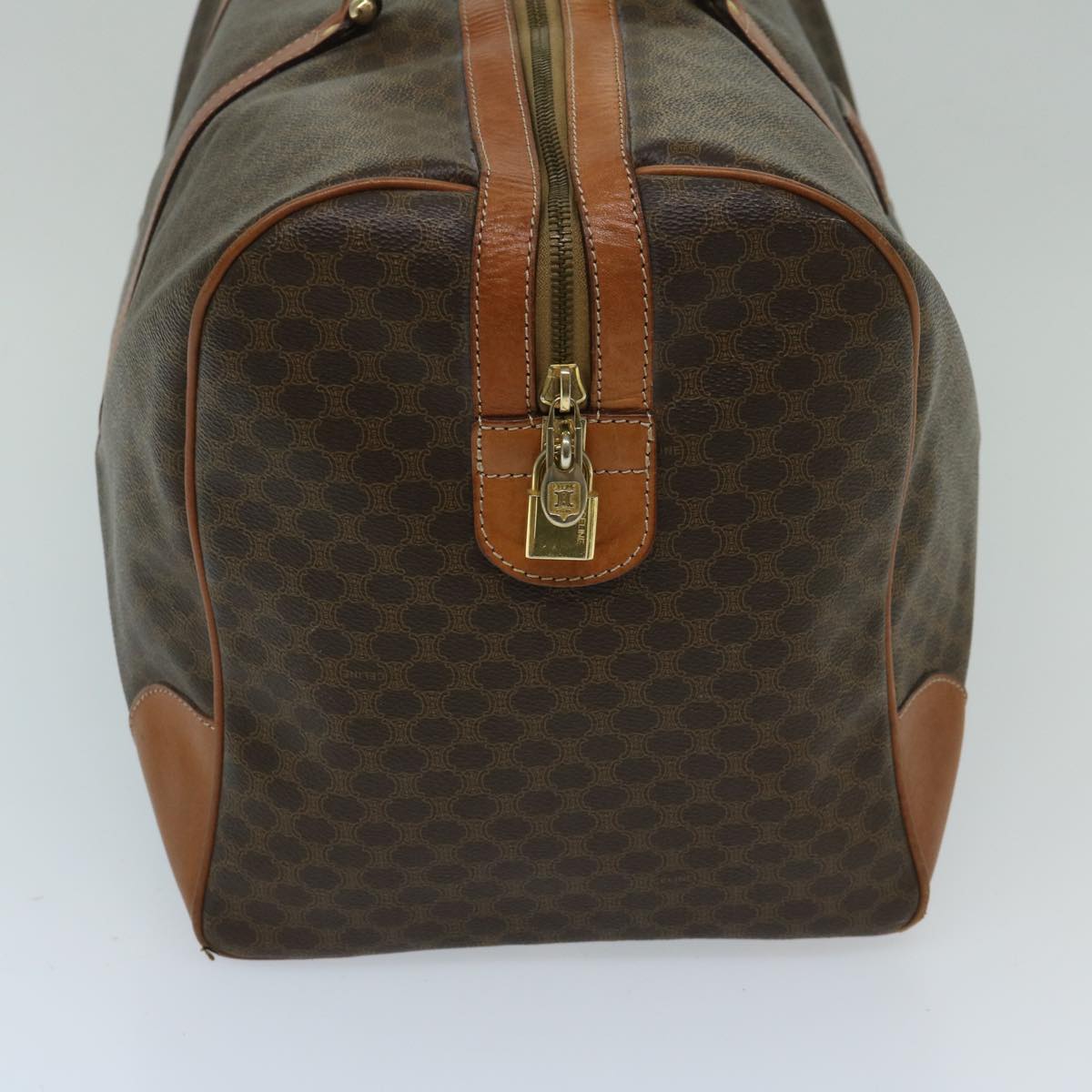 Luxury CELINE Macadam Canvas Boston Bag PVC Leather Brown 11190