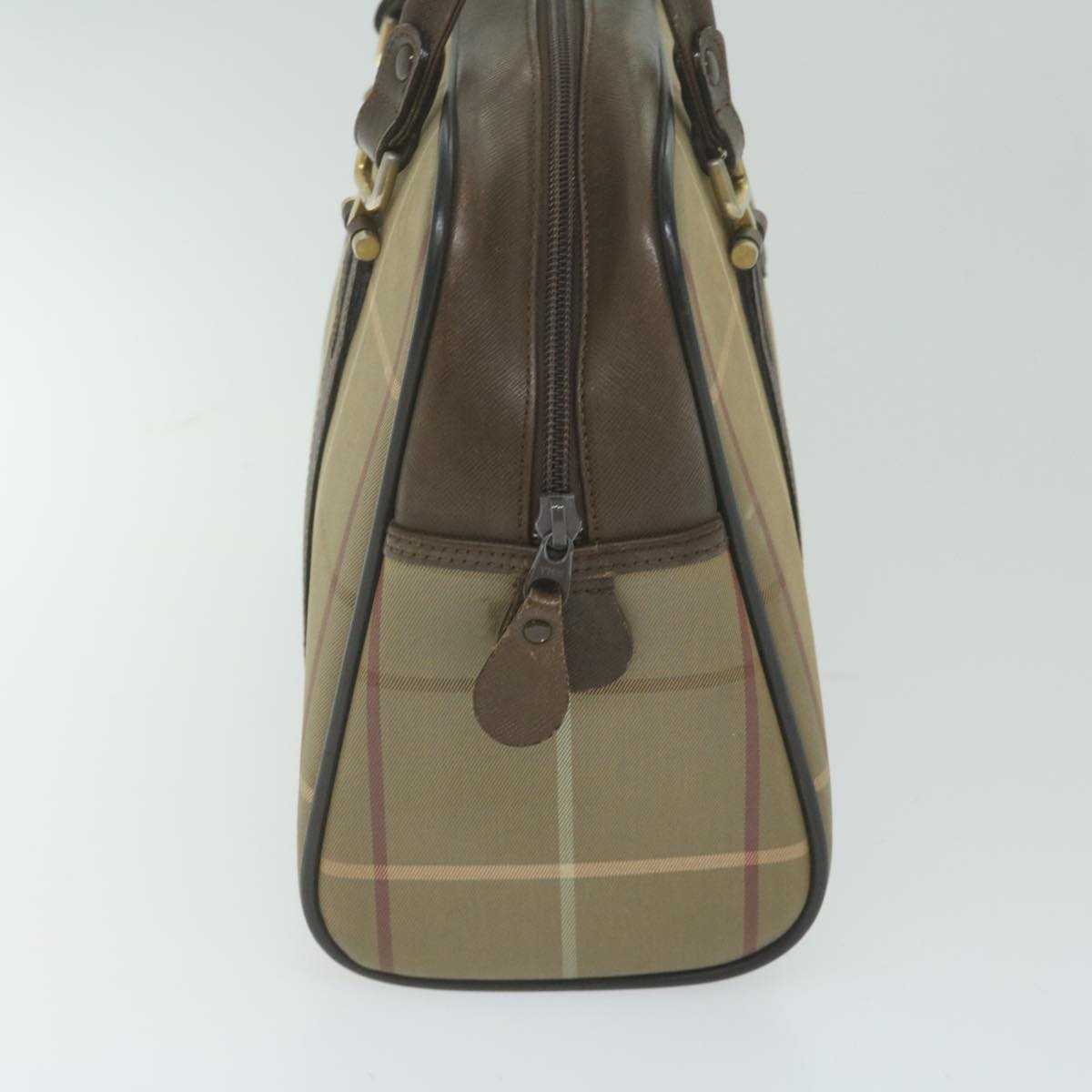 Luxury BurberrySs Nova Check Hand Bag Nylon Canvas Brown Auth bs11220