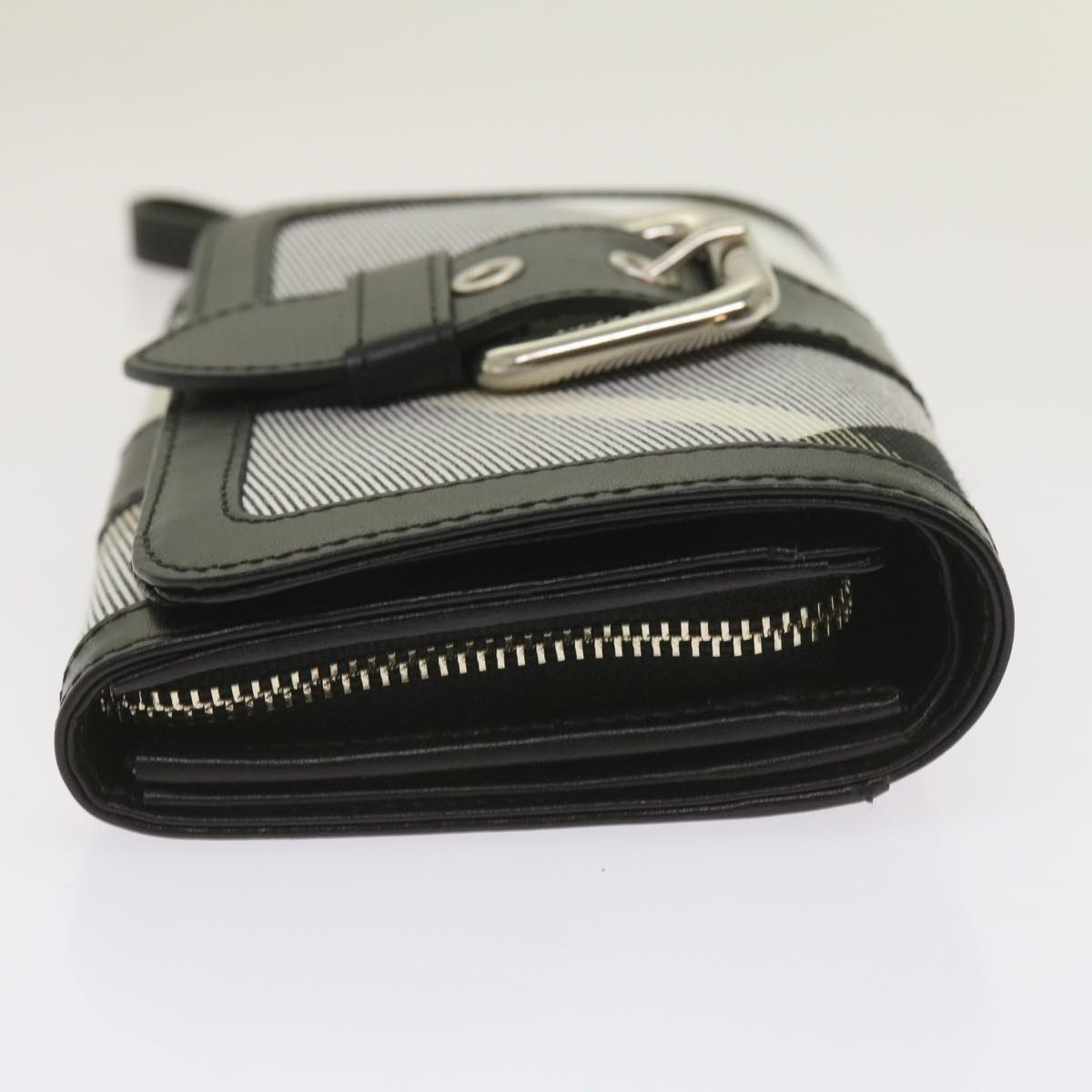 Luxury Burberry Nova Check Wallet Nylon Gray Black Auth bs12103