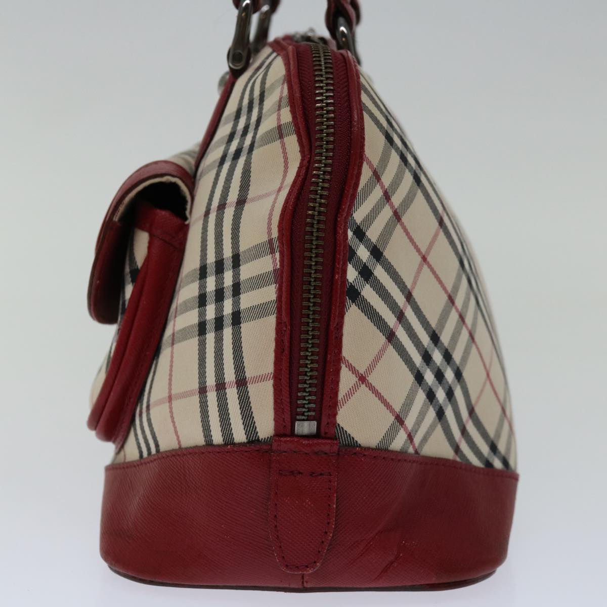 Luxury Burberry Nova Check Hand Bag Canvas Red Beige Auth bs12476