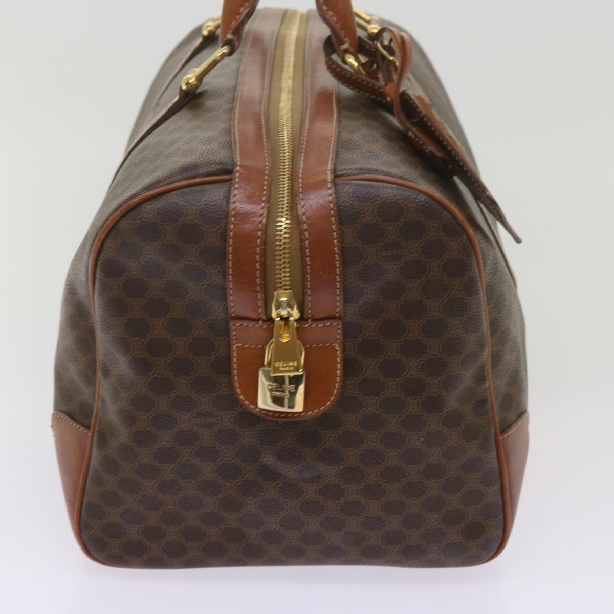 Luxury CELINE Macadam Canvas Boston Bag PVC Brown 12753
