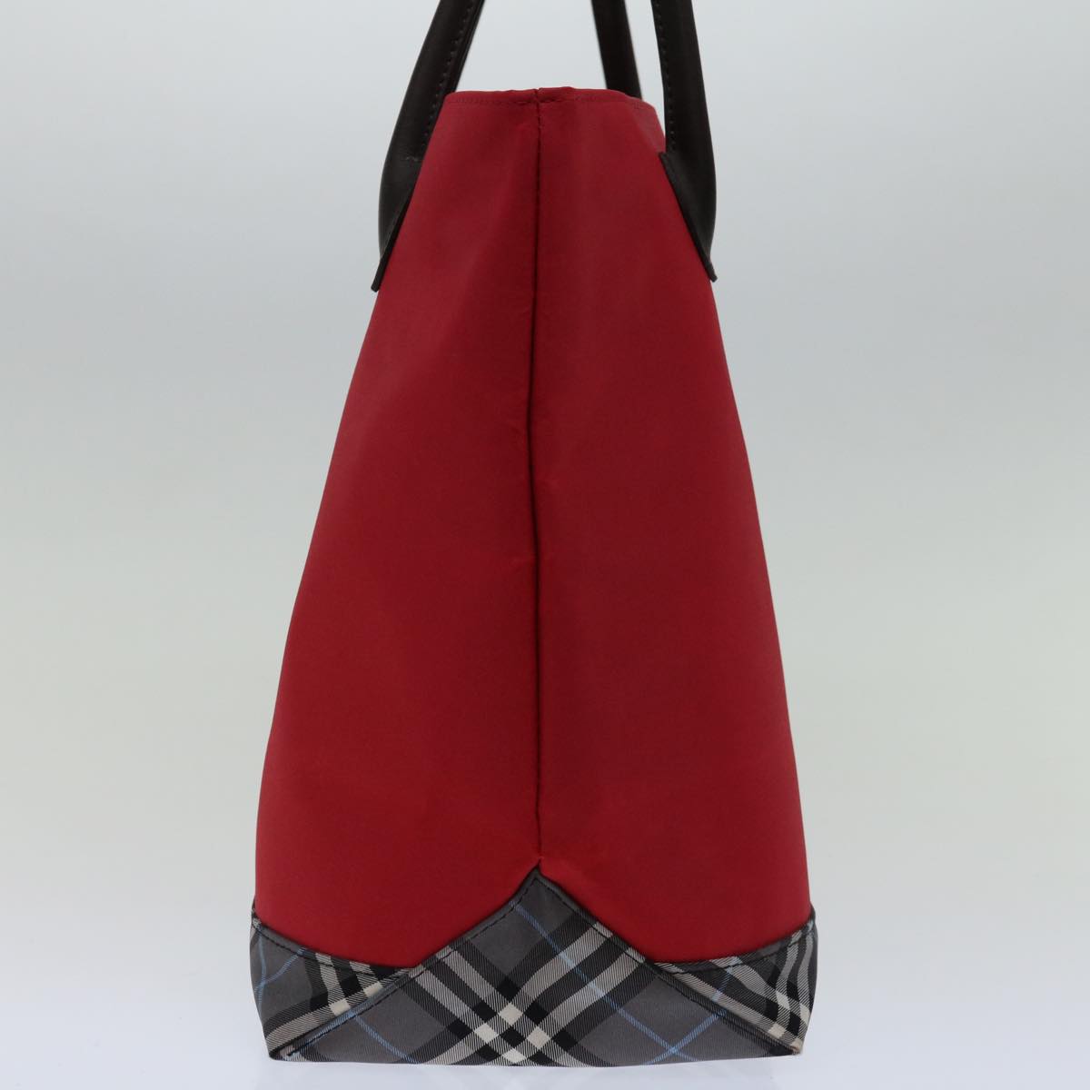 Luxury BurberrySs Nova Check Blue Label Hand Bag Nylon Red Black Auth bs13095