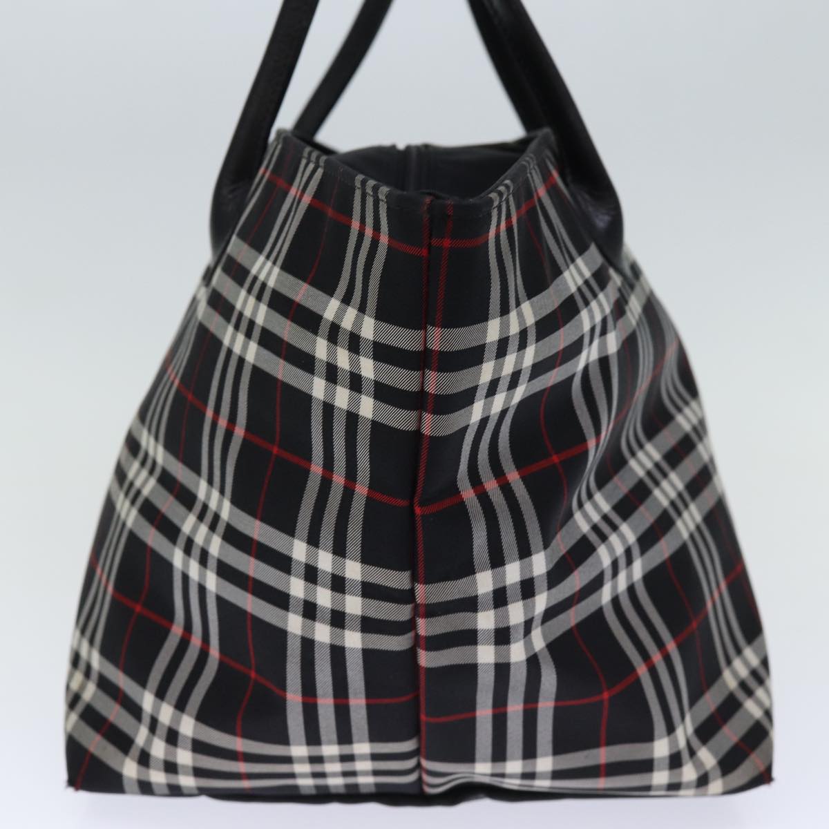 Luxury BurberrySs Nova Check Blue Label Tote Bag Nylon Black White Auth bs14251