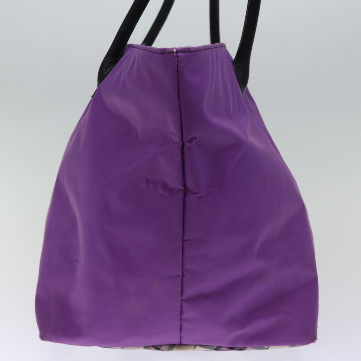 Luxury BurberrySs Nova Check Blue Label Tote Bag Nylon Purple Auth bs14287