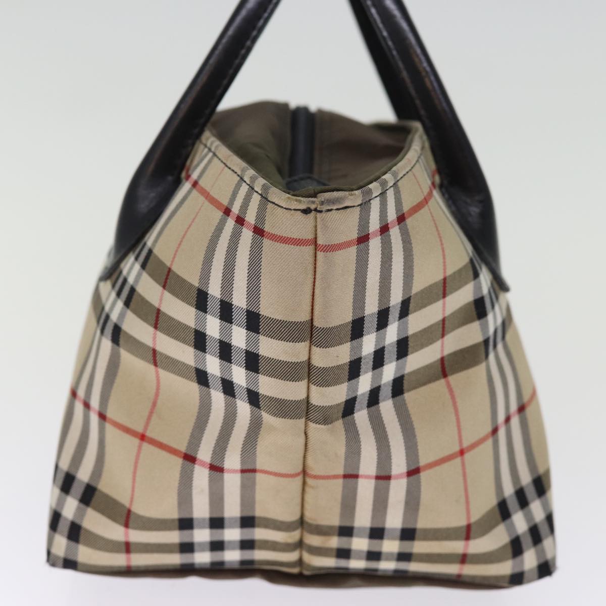Luxury BurberrySs Nova Check Blue Label Hand Bag Nylon Beige Auth bs14769