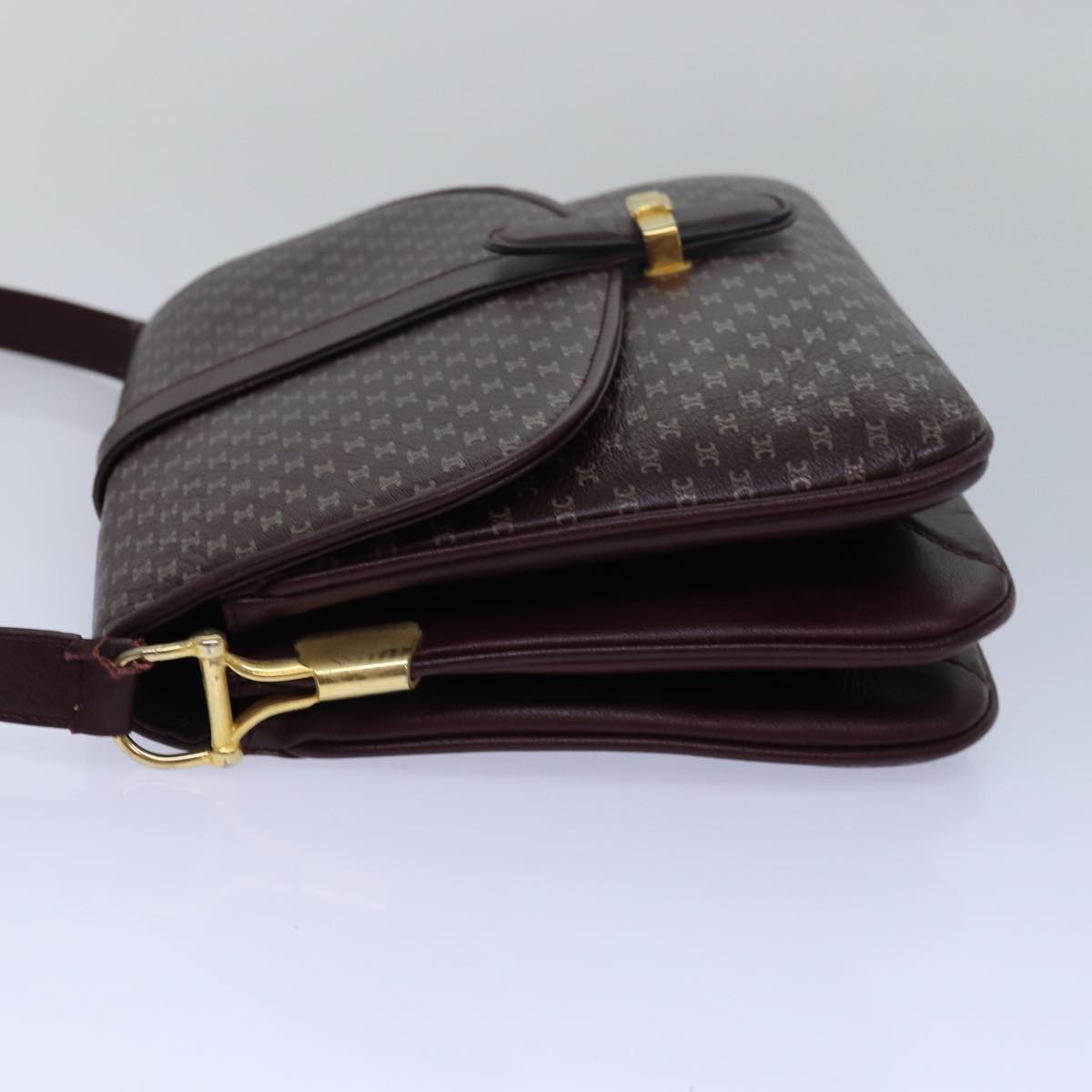 Luxury CELINE Macadam Canvas Shoulder Bag Leather Red 15455