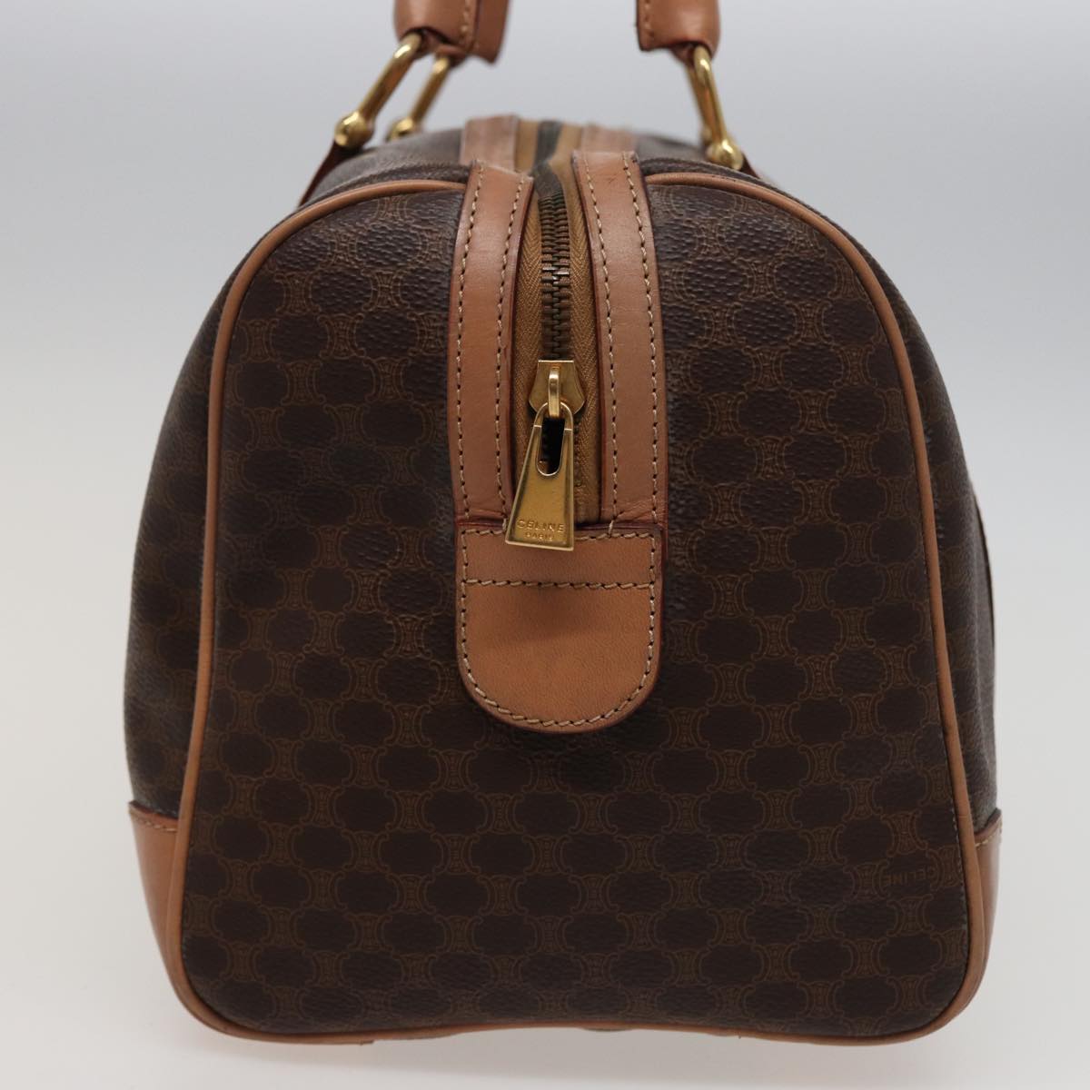 Luxury CELINE Macadam Canvas Boston Bag PVC Leather Brown 15490