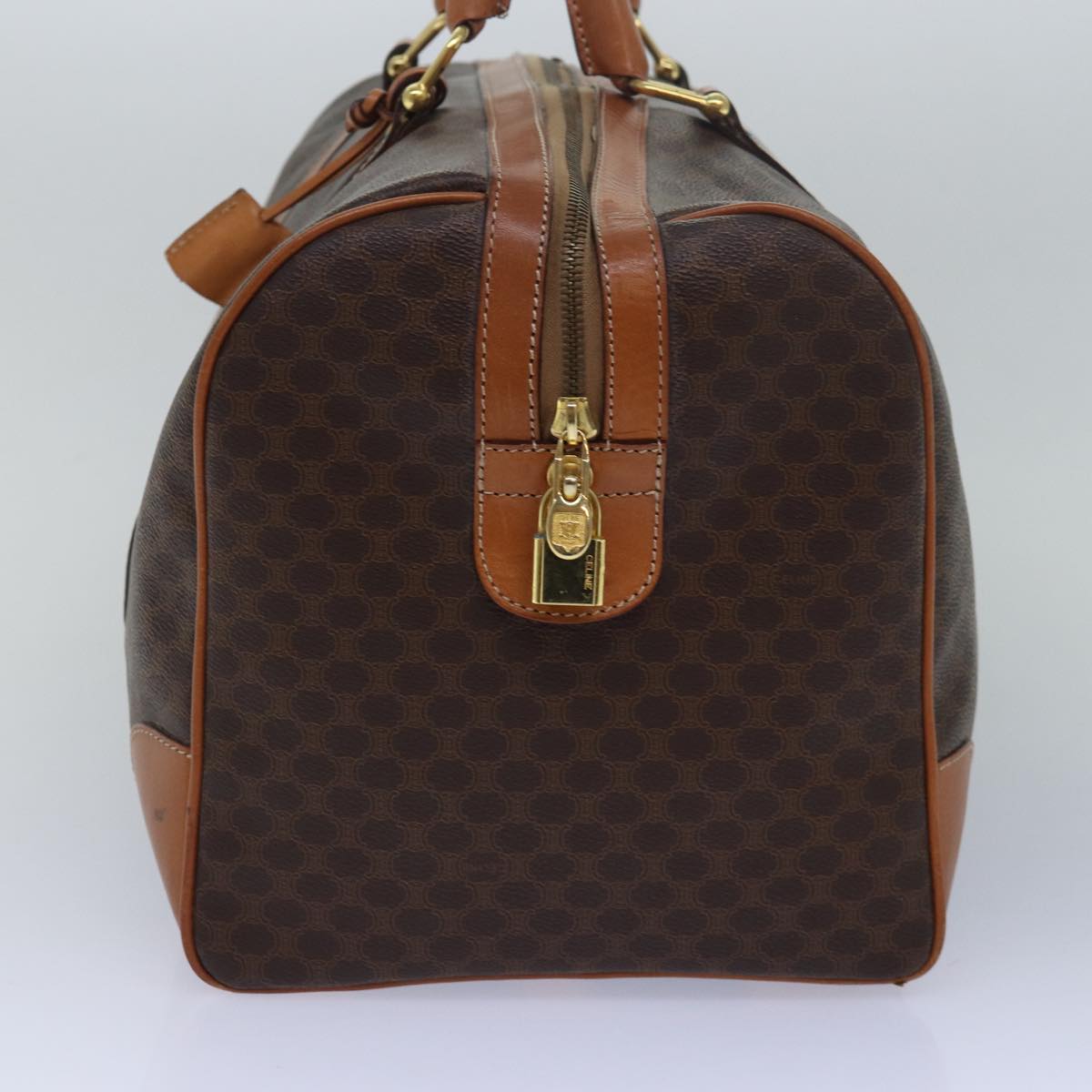 Luxury CELINE Macadam Canvas Boston Bag PVC Leather Brown 15495