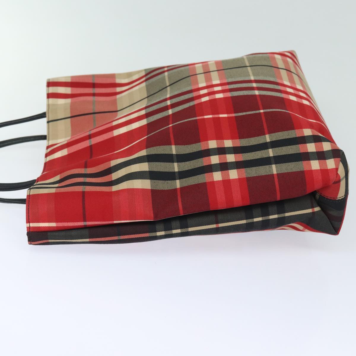 Luxury Burberry Nova Check Hand Bag Canvas Red Auth bs15741
