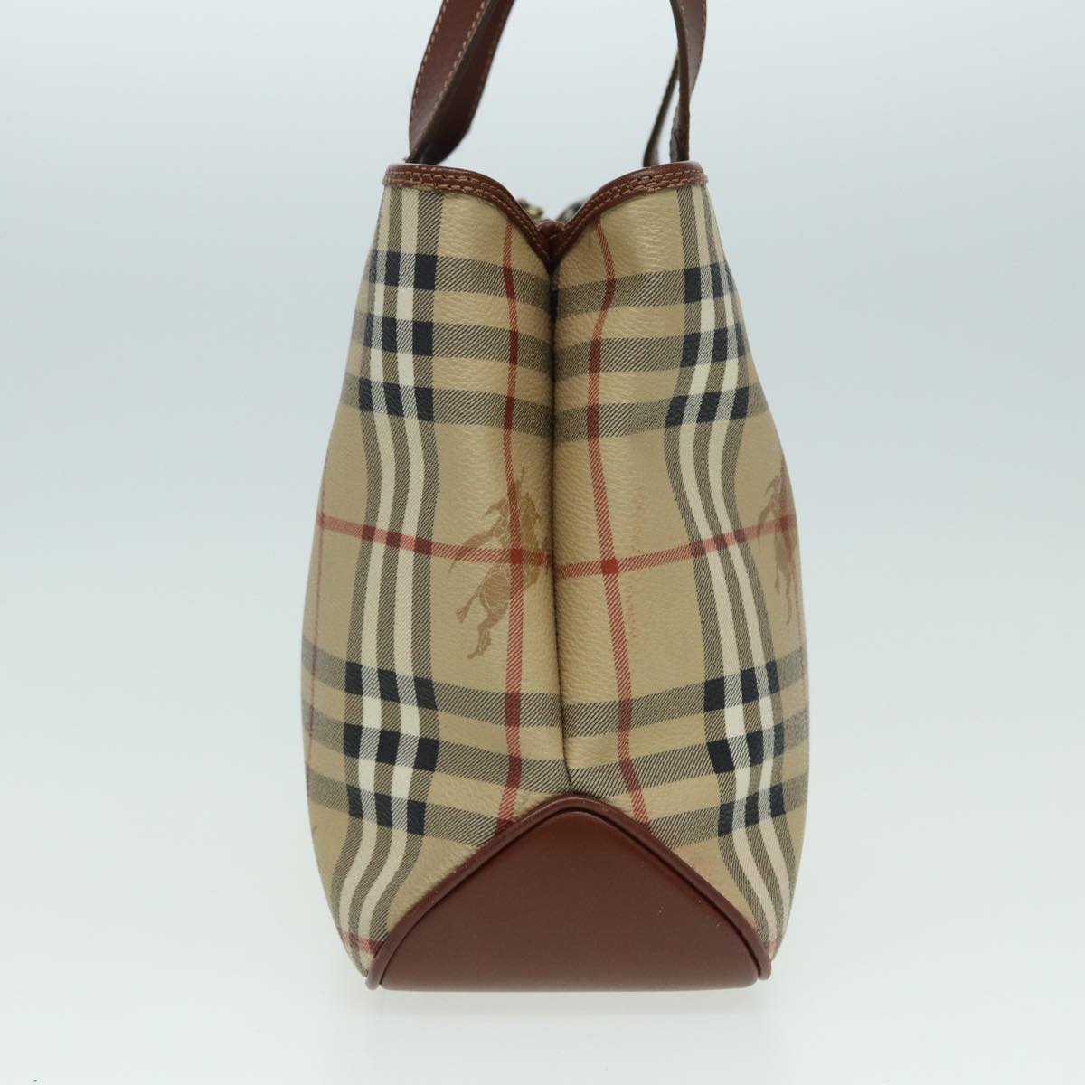 Luxury Burberry Nova Check Hand Bag PVC Beige Auth bs15799