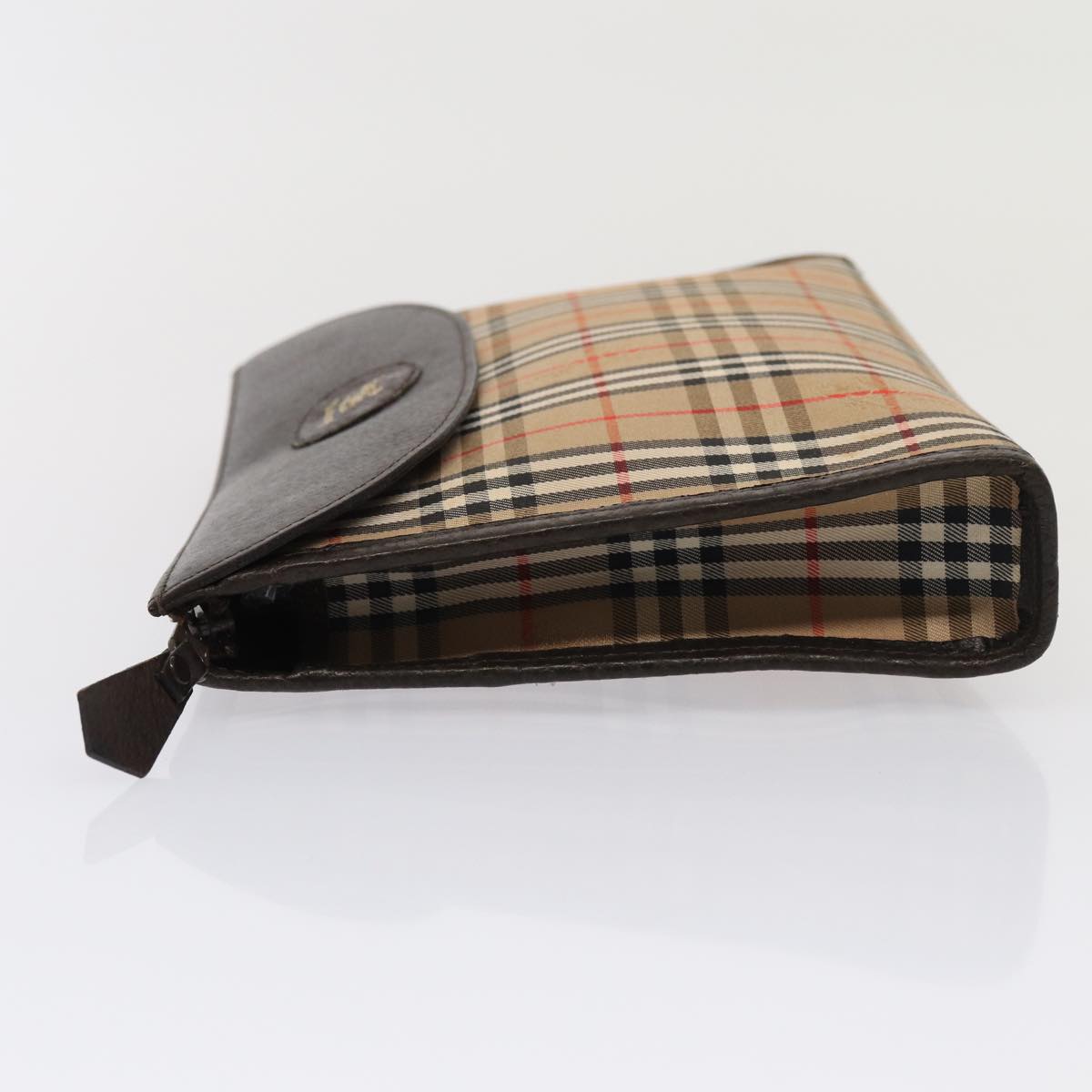Luxury BurberrySs Nova Check Clutch Bag Canvas Leather Beige Brown gold Auth bs17029