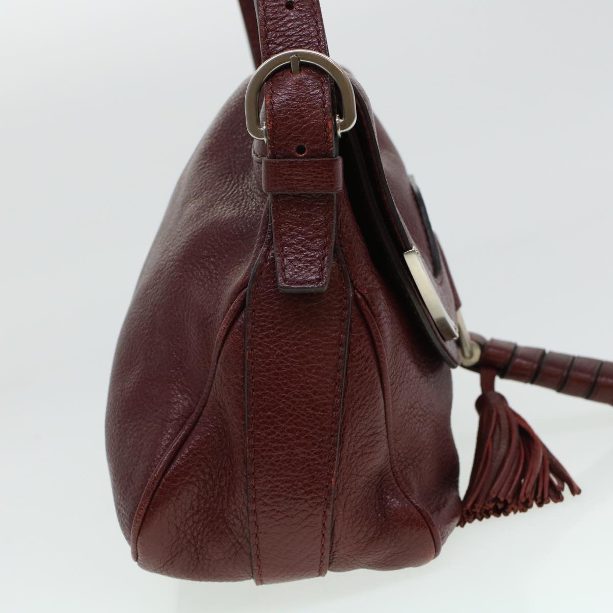 Luxury CELINE Fringe Shoulder Bag Leather Red 5797