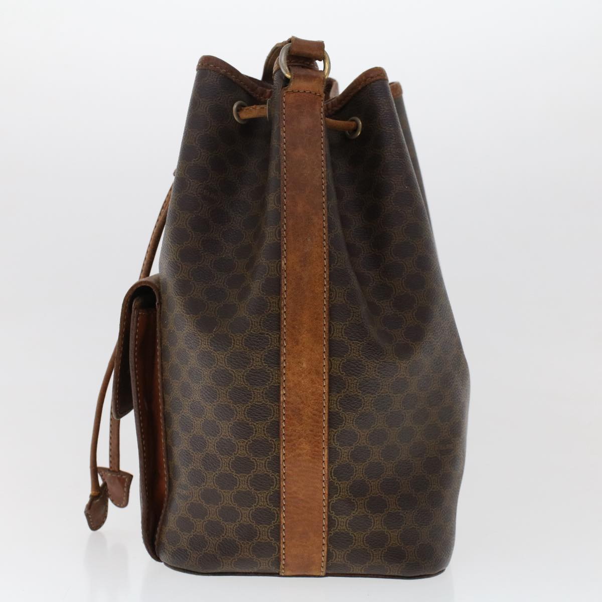 Luxury CELINE Macadam Canvas Shoulder Bag PVC Leather Brown 6871