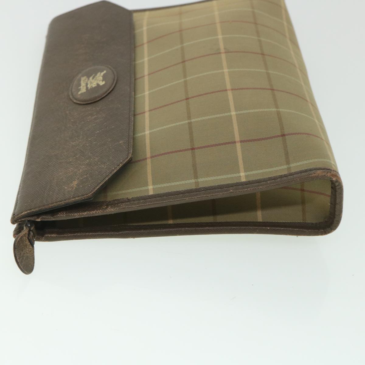 Luxury BurberrySs Nova Check Clutch Bag Nylon Canvas Brown Auth bs9092