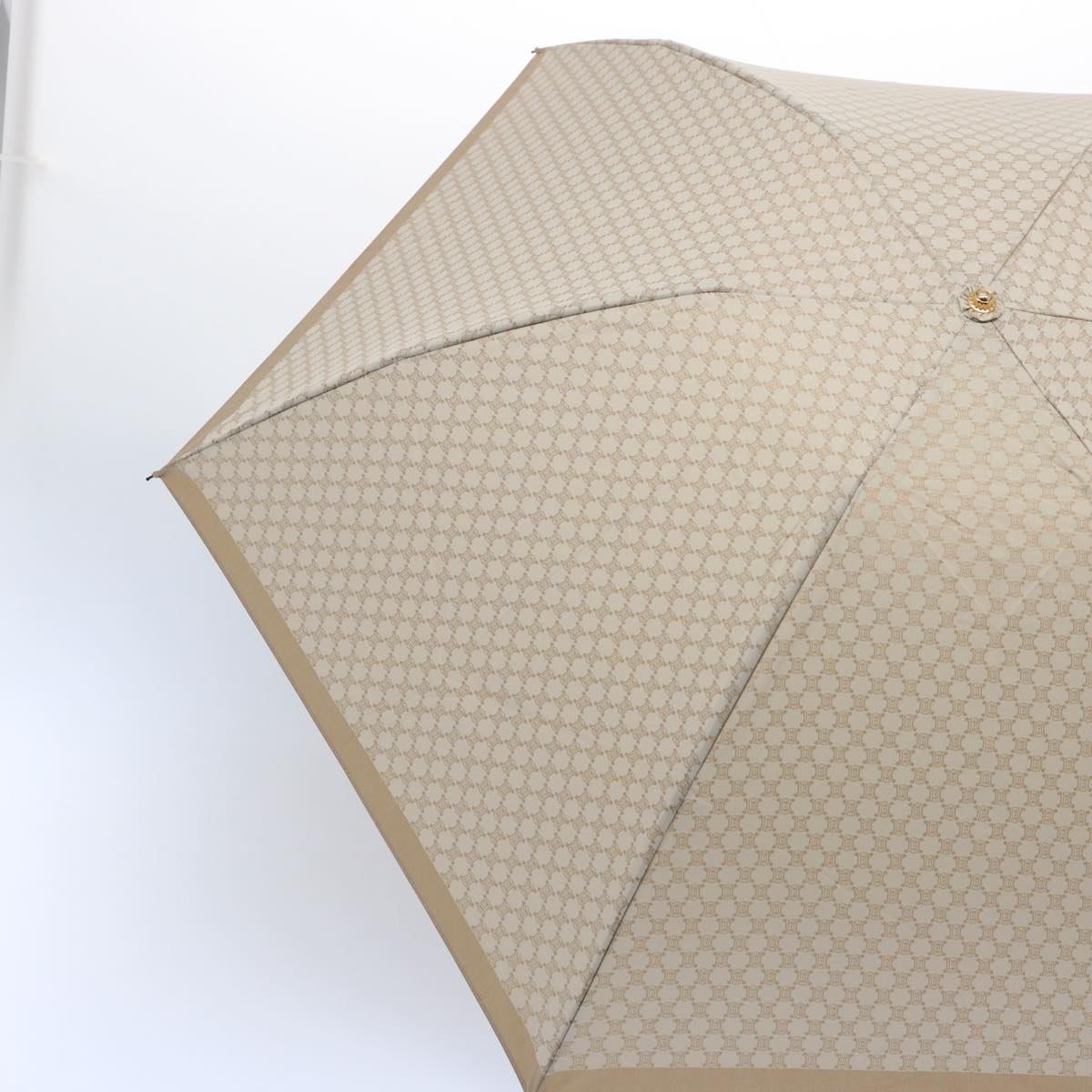 Luxury CELINE Macadam Canvas folding Umbrella Nylon Beige 9906