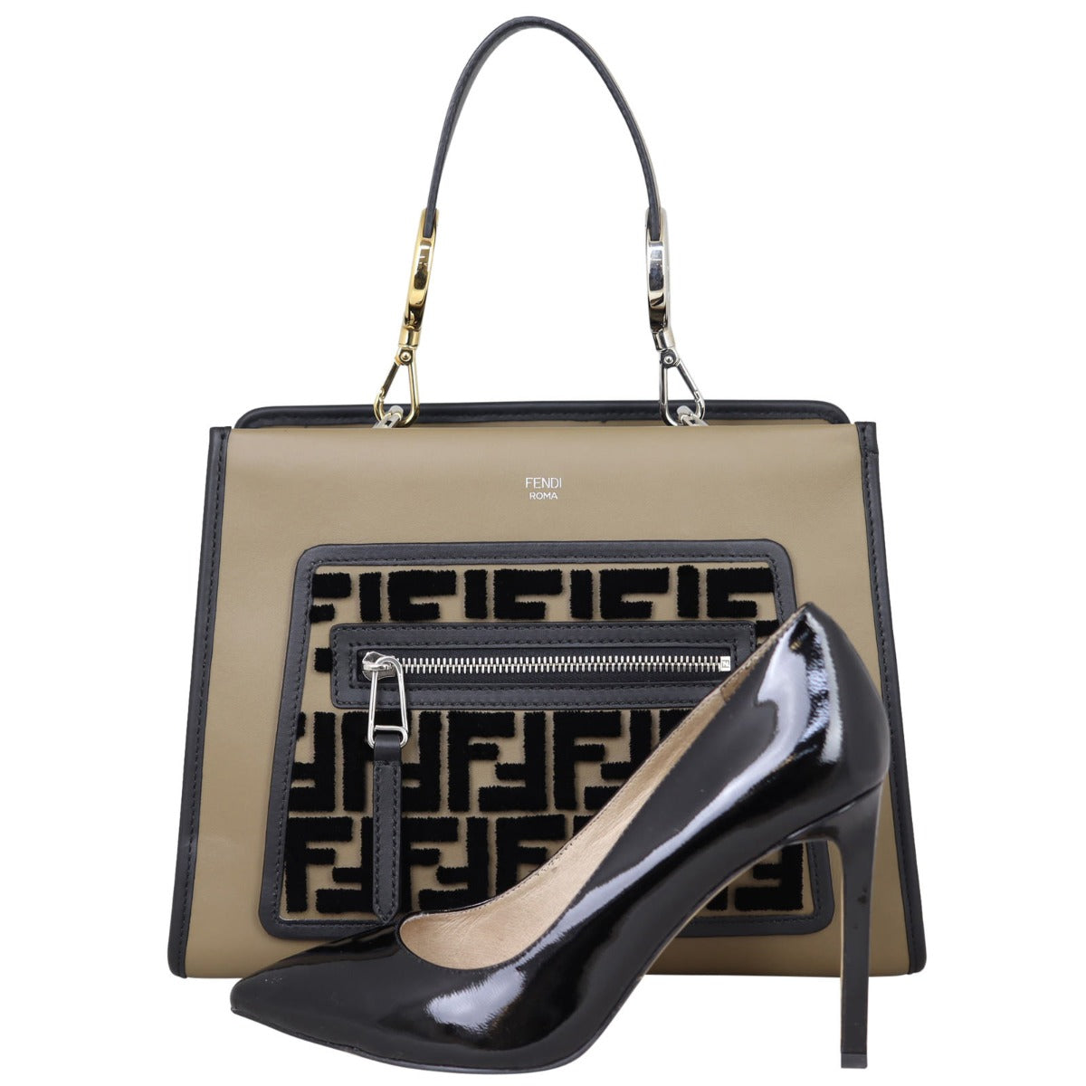Fendi Runaway Flocked Leather Tote Small