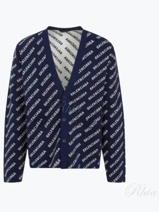 Luxury Balenciaga Trending 2025 Mini Allover Logo Knit Cardigan Blue