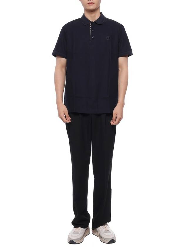 Luxury Burberry Men's CHUNKY Monogram motif cotton Polo Shirt navy