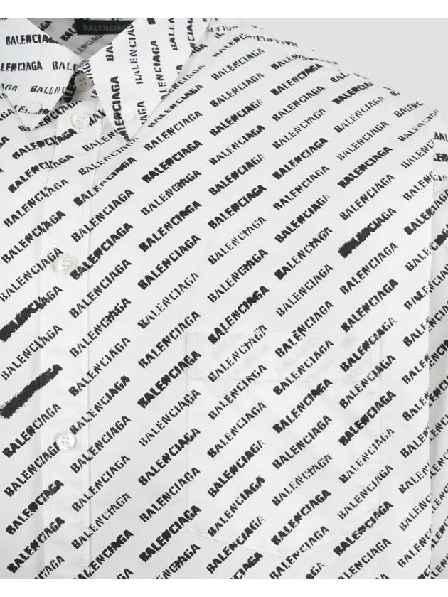 Luxury Balenciaga Trending 2025 Allover Logo Print Long Sleeve Shirt White Black
