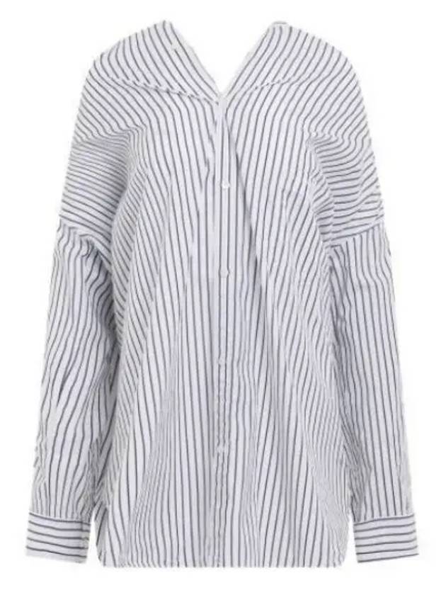 Luxury Balenciaga Trending 2025 Knotted Poplin Oversized Long Sleeve Shirt White Blue