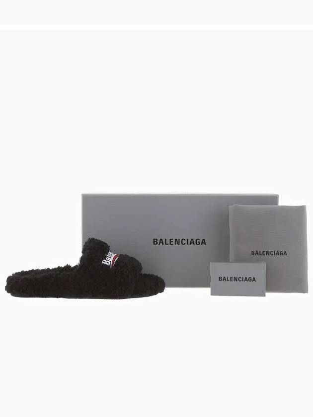 Luxury Balenciaga Trending 2025 Furry Logo Slippers Black