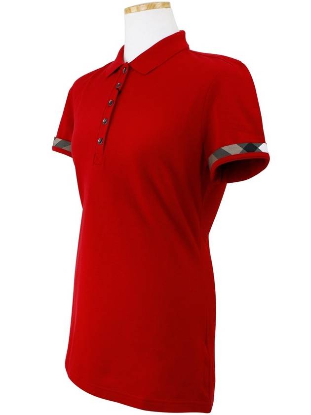 Luxury Burberry WoMen's Check Sleeve Short Sleeve Polo Shirt Red