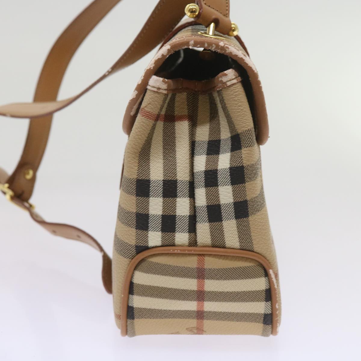 Luxury BurberrySs Nova Check Shoulder Bag PVC Leather Beige Auth ep3552