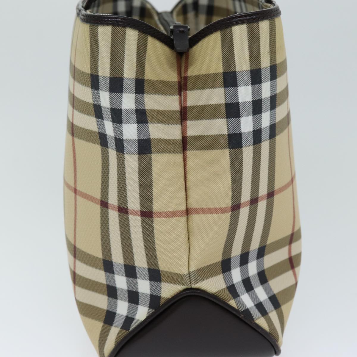 Luxury Burberry Nova Check Hand Bag PVC Leather Beige Dark Brown Auth ep4186