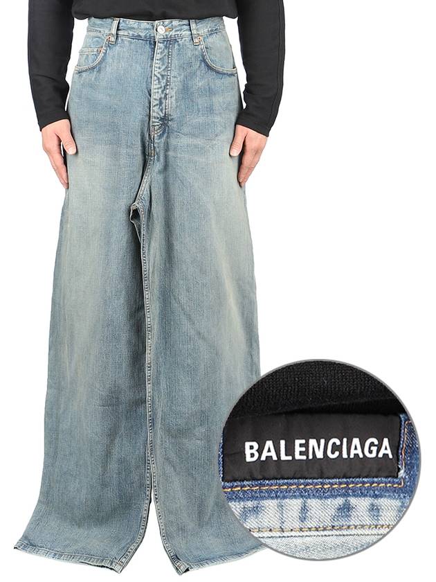 Luxury Balenciaga Trending 2025 Mid Rise Wide Jeans Blue