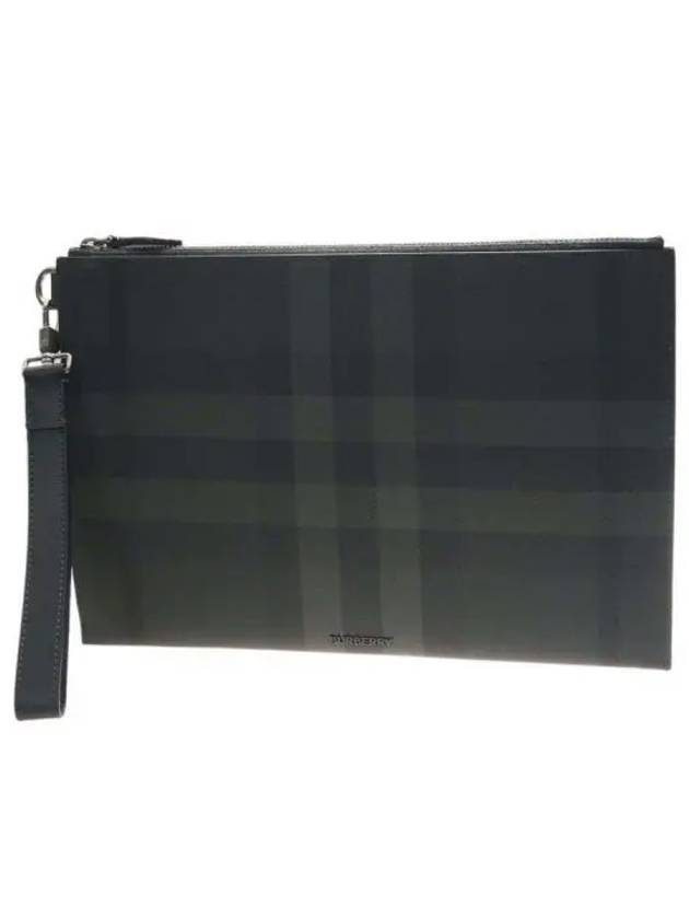 Luxury Burberry Check Large Zip Pouch Clutch Bag Charcoal