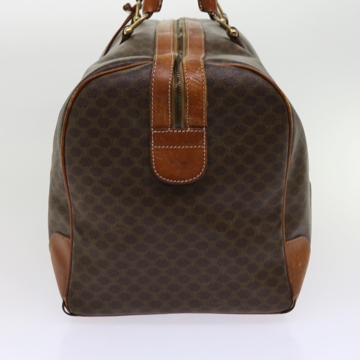 Luxury CELINE Macadam Canvas Boston Bag PVC Leather Brown fm3071