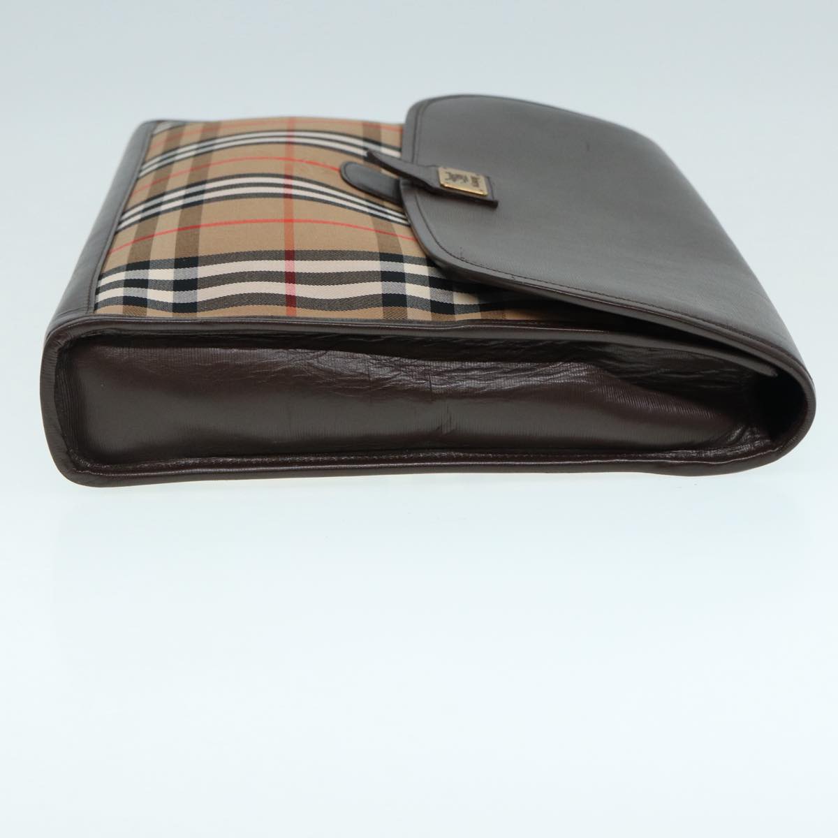 Luxury BurberrySs Nova Check Clutch Bag Canvas Leather Beige Brown gold Auth hk1568