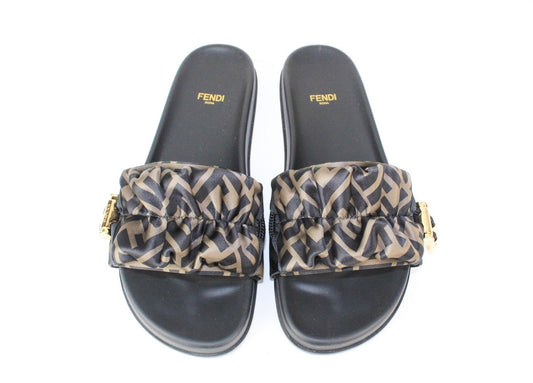 Fendi Feel Brown Satin Slides