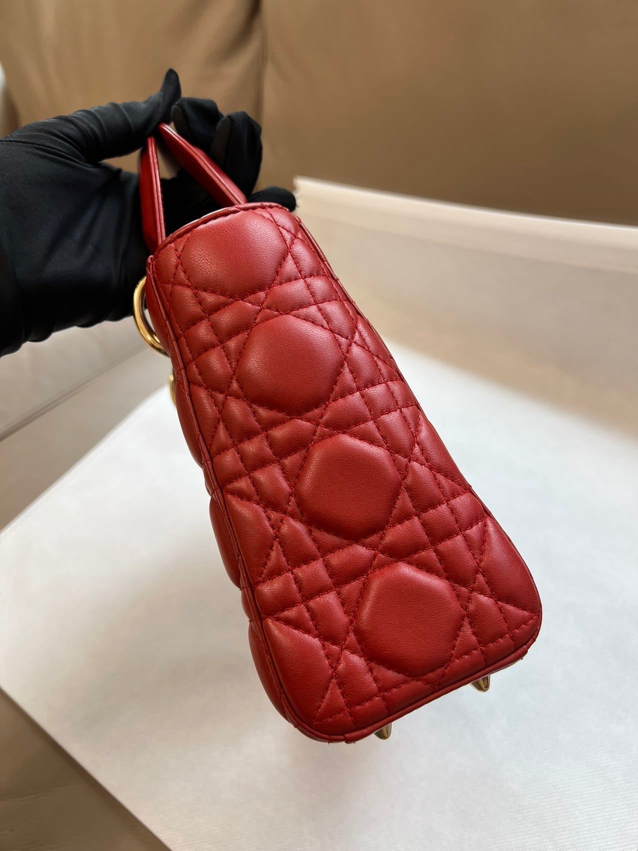 Lady Dior Small My Abcdior Red Lambskin Cannage Leather