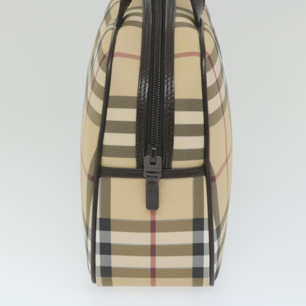 Luxury Burberry Nova Check Hand Bag PVC Leather Beige Auth ki3649