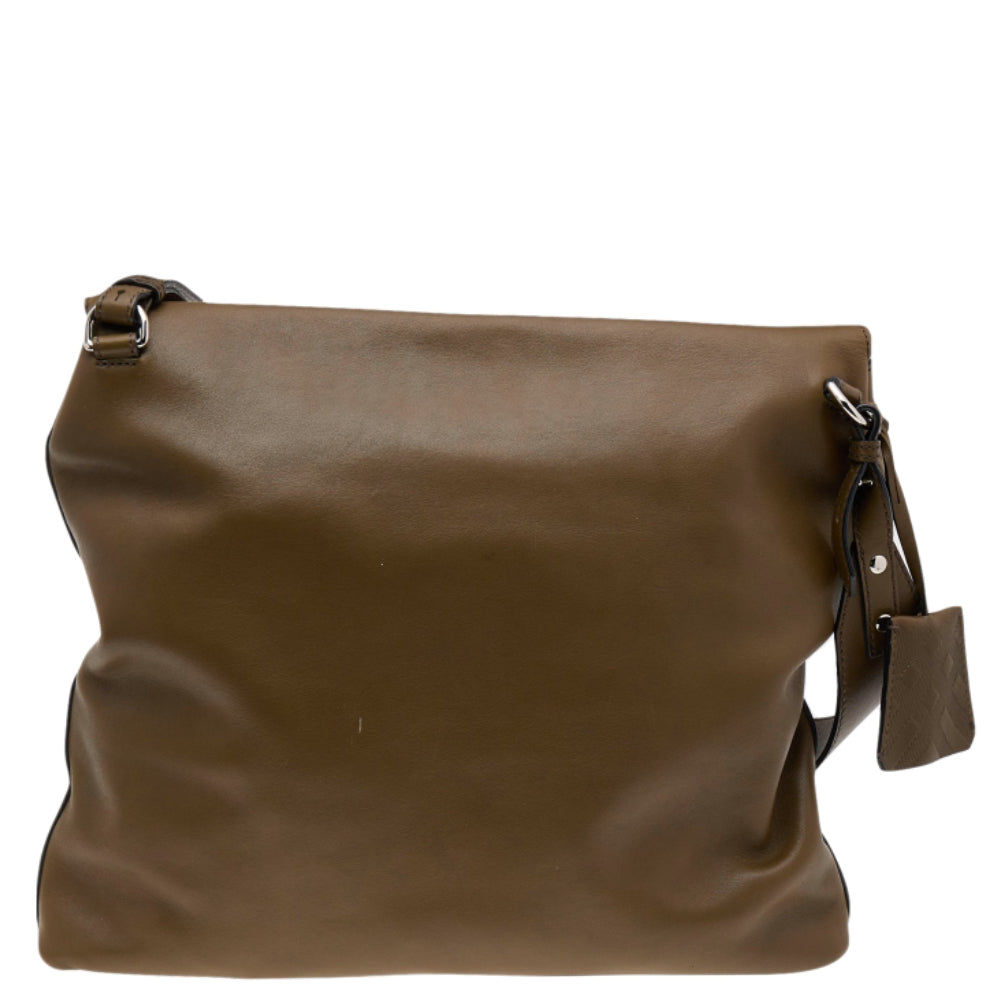 Luxury Burberry Olive Green Leather Studded Lock Messenger Bag
