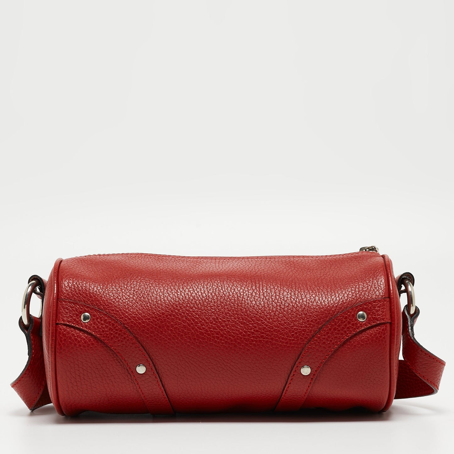 Luxury Burberry Red Leather Barrel Bag