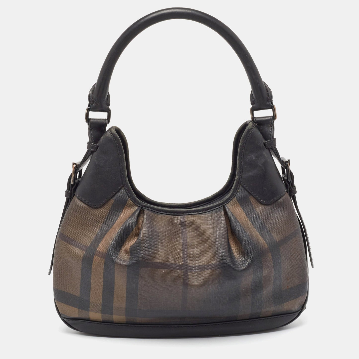 Luxury Burberry Smoked Check PVC and Leather Small Brooklyn Hobo