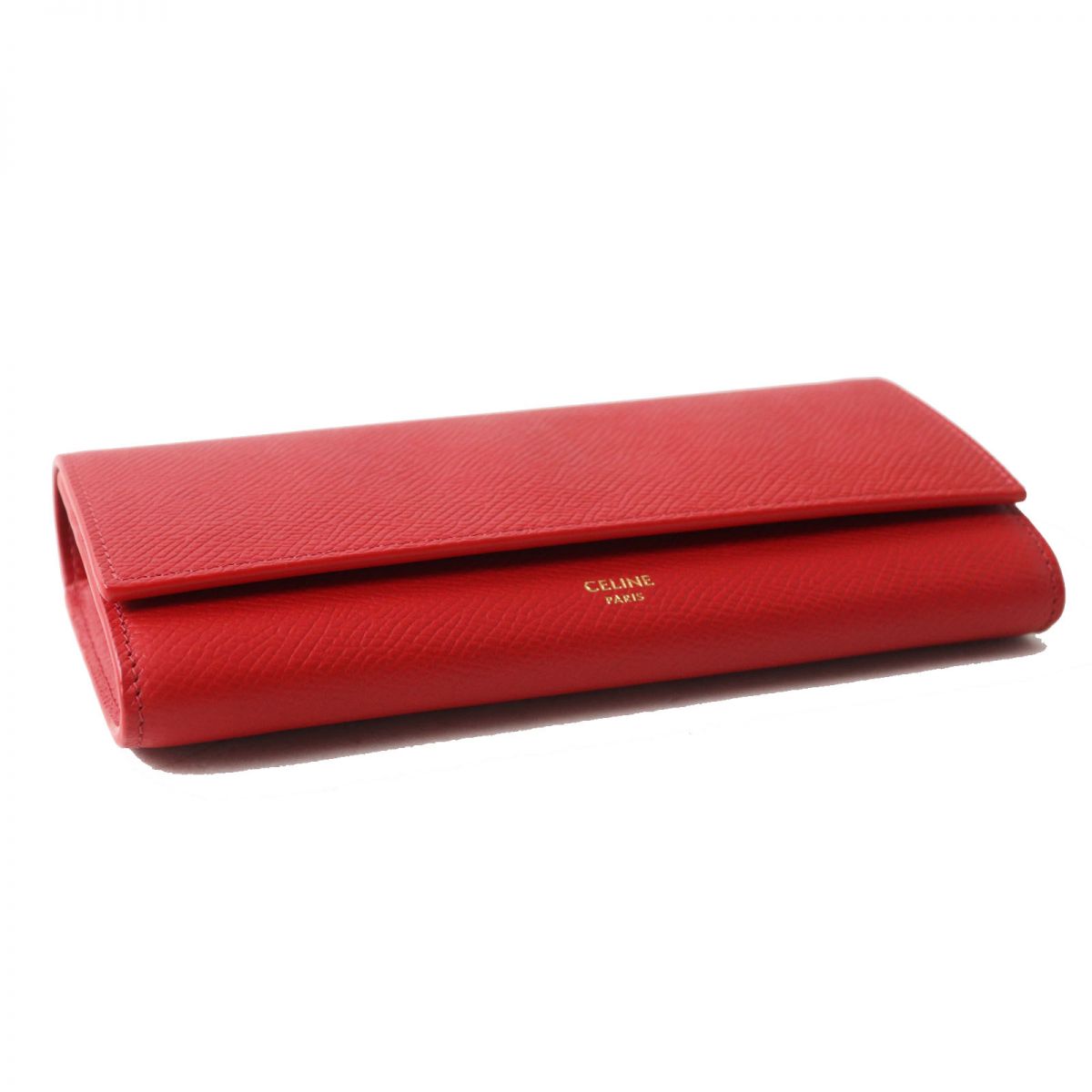 CELINE Long Wallet Purse Main: Leather Red x Gold Metal Women