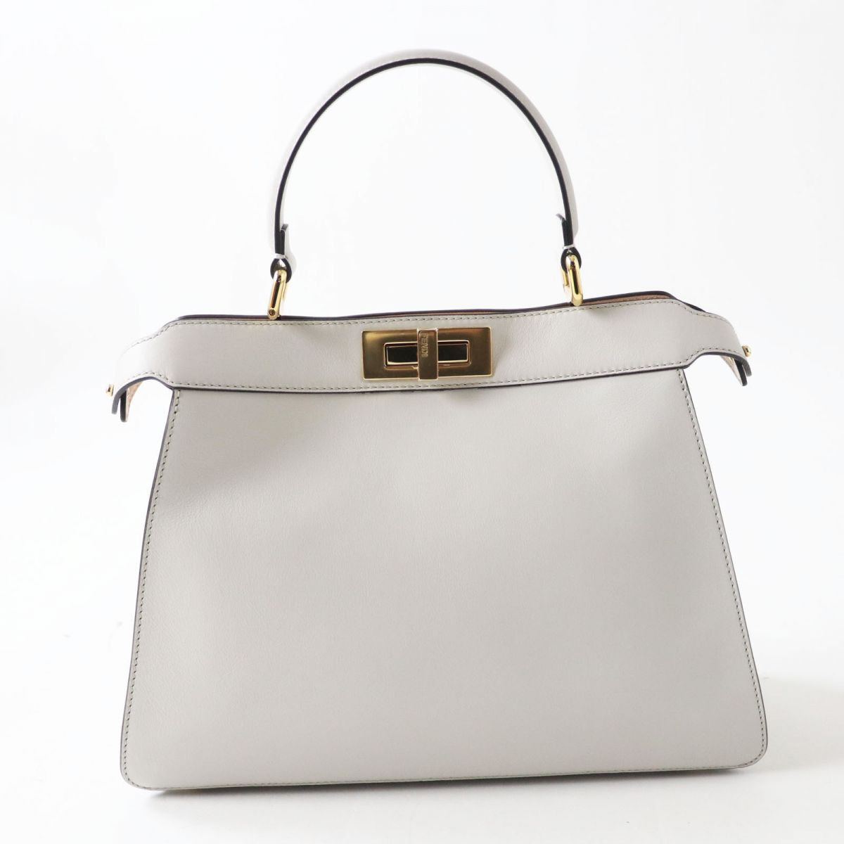 FENDI Shoulder Bag leather Light Gray x Gold Metal