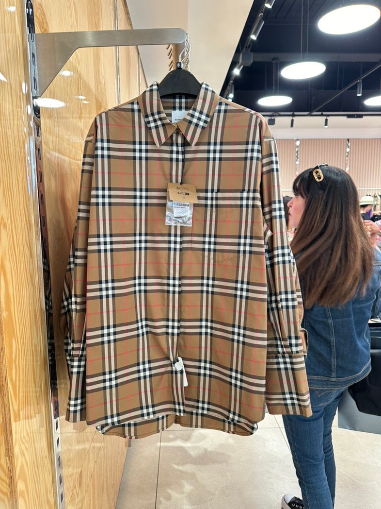 Luxury Burberry Ivery Check Shirt Beige Women's Size US6